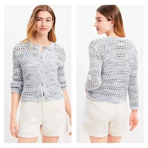 LOFT Sweaters - Loft Marled Open Stitch Chunky Soft Knit Crew Neck Sweater